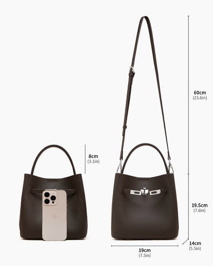 Women's Luxury Genuine Leather Basket Bucket Bag