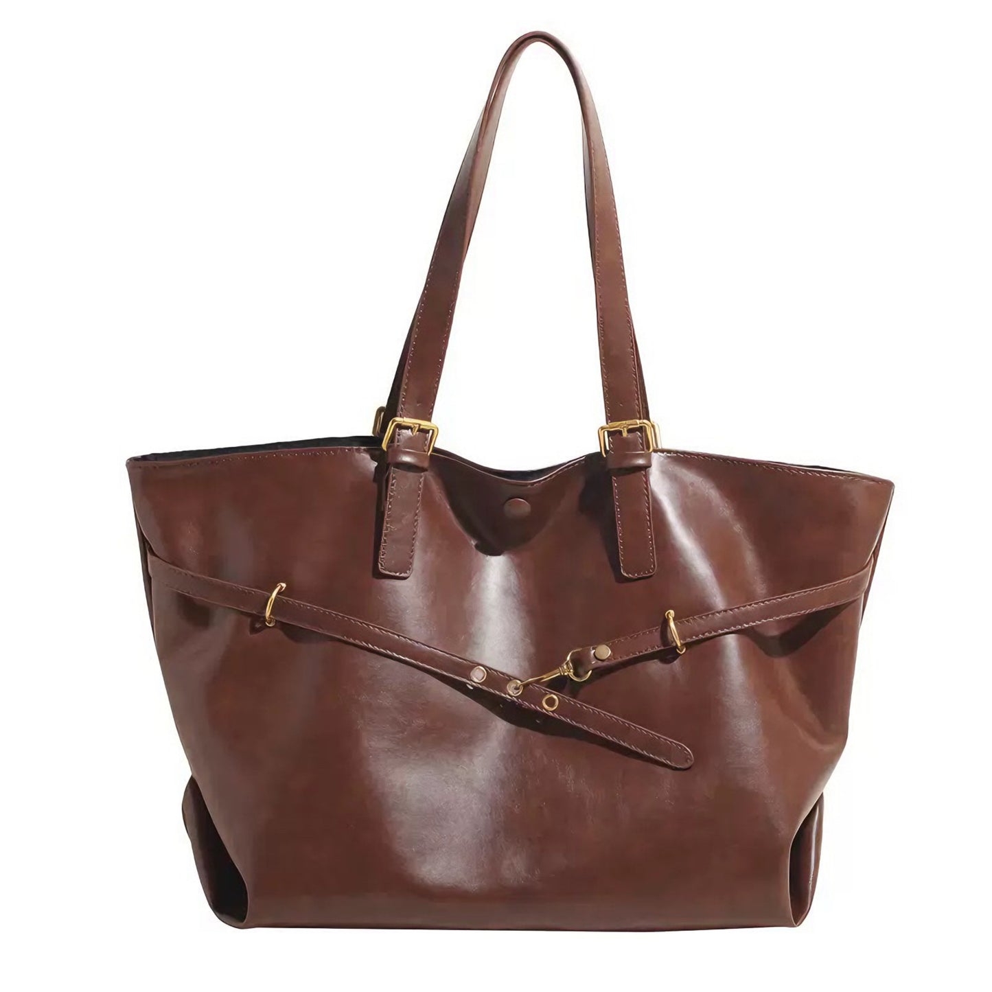 Genuine Leather Casual Tote – Large Capacity with Signature Lock Closure