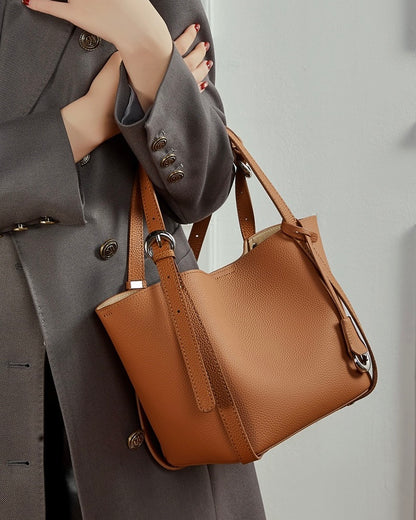 Elegante Damen-Beuteltasche aus echtem Togo-Leder mit passendem Beutel