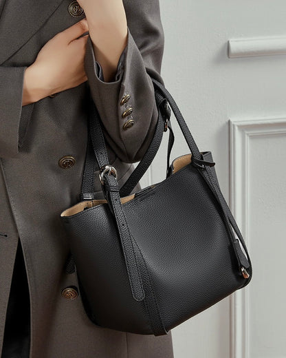 Elegante Damen-Beuteltasche aus echtem Togo-Leder mit passendem Beutel