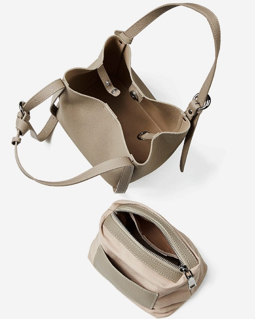 Elegante Damen-Beuteltasche aus echtem Togo-Leder mit passendem Beutel