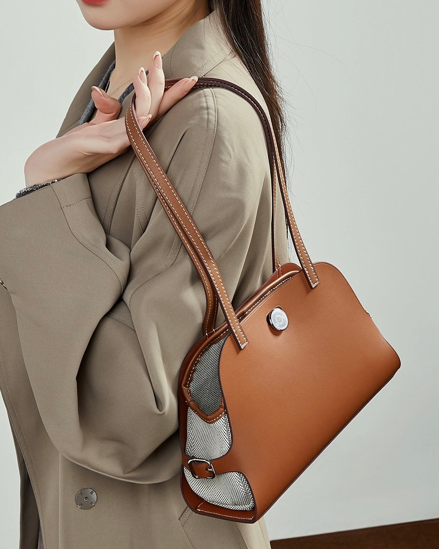 Bolso de mano Lumina para mujer de cuero genuino con forma de cúpula