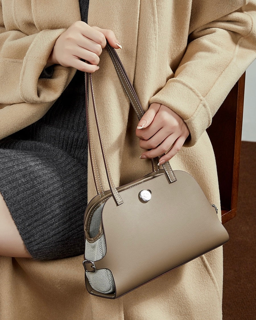 Bolso de mano Lumina para mujer de cuero genuino con forma de cúpula