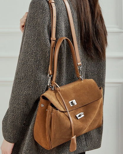 Sleek Soft Suede Genuine Leather Top-Handle Bag