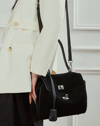 Sleek Soft Suede Genuine Leather Top-Handle Bag