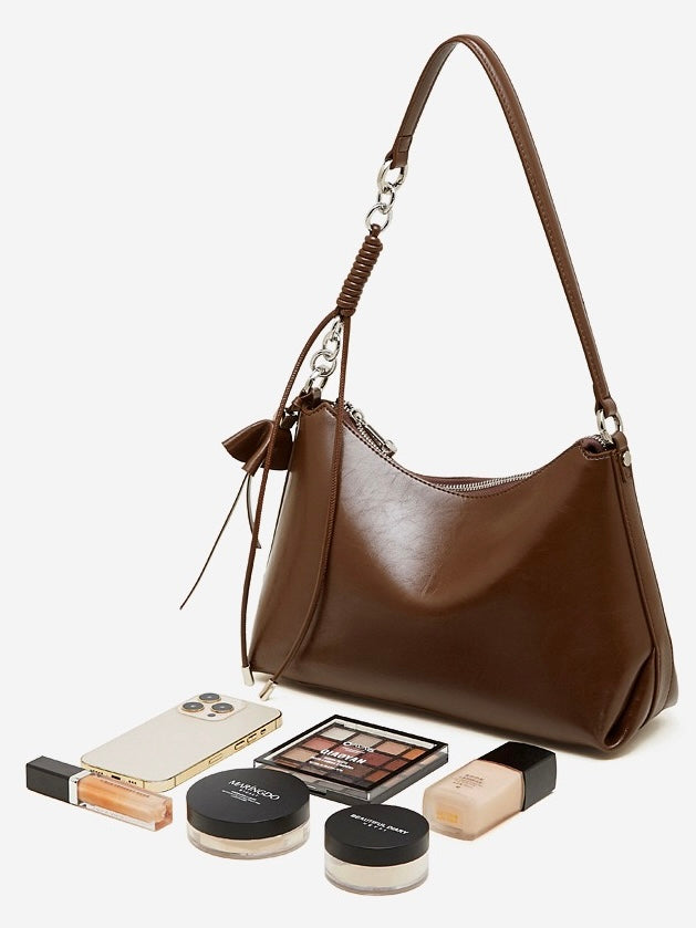 Bolso Hobo de Cuero Genuino para Mujer con Correa Anudada y Detalle de Lazo