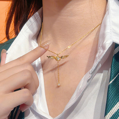 Golden Winged Sparkle Lariat Necklace