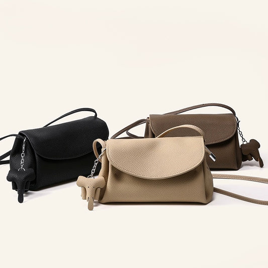Exquisite Umhängetasche aus echtem Leder mit Mini-Elefantenanhänger
