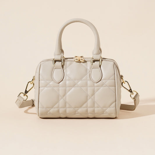 Bolso de mano Boston acolchado de cuero genuino para mujer