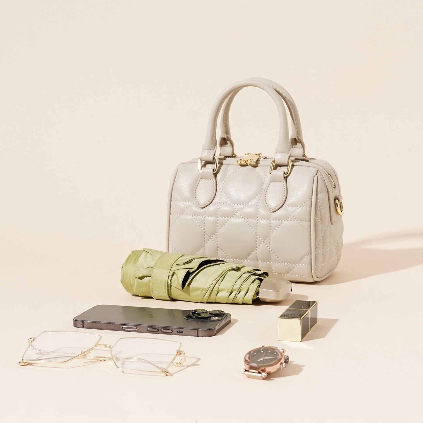 Damen-Boston-Clutch aus echtem Leder, gesteppt