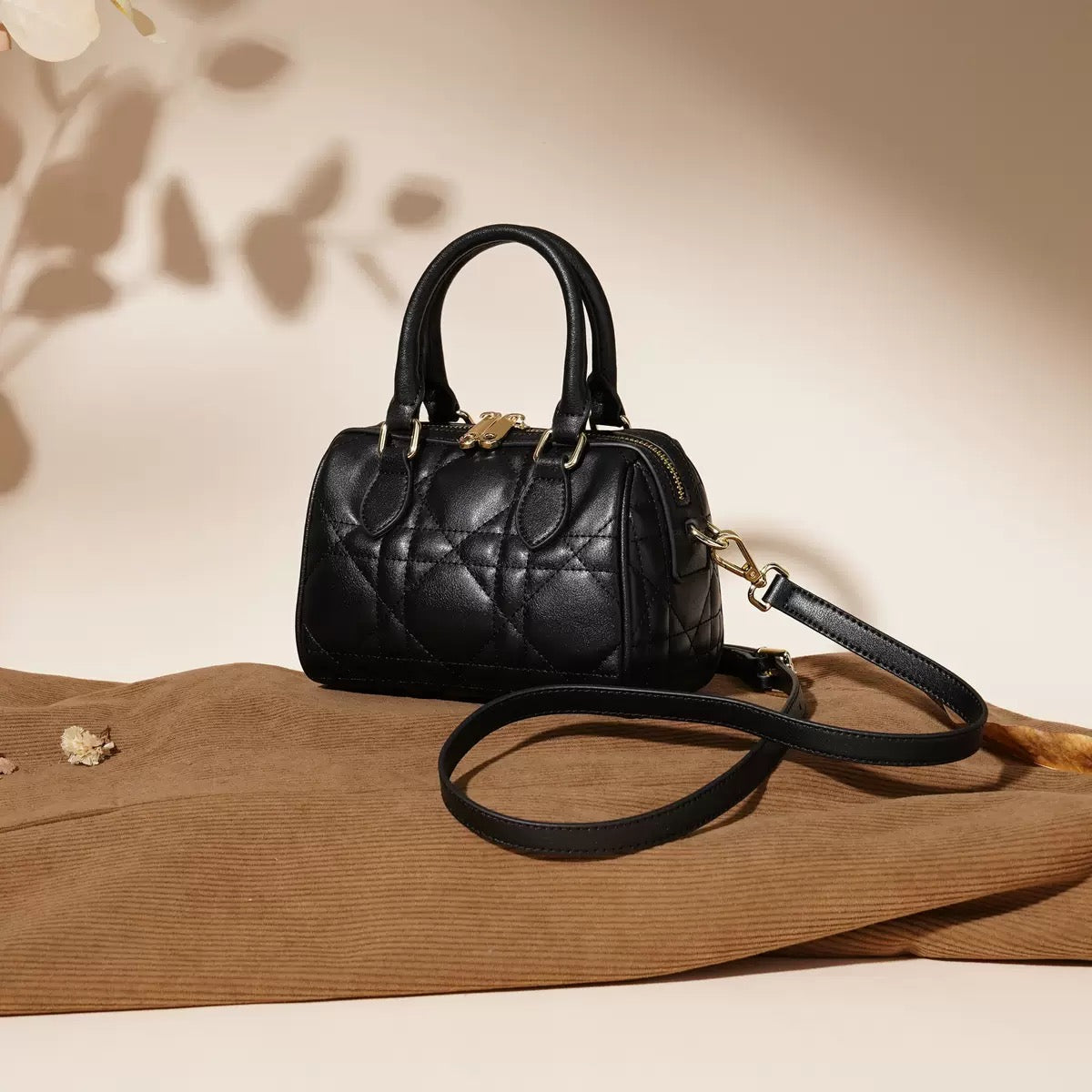 Damen-Boston-Clutch aus echtem Leder, gesteppt