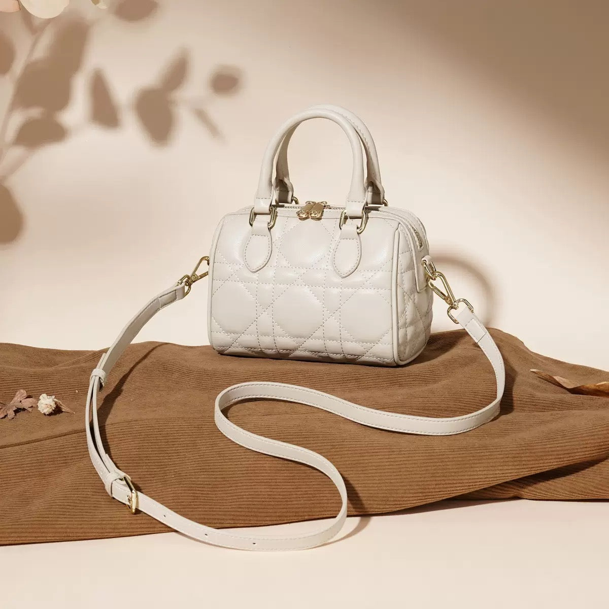 Damen-Boston-Clutch aus echtem Leder, gesteppt