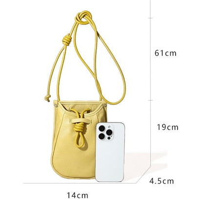 Mini-Umhängetasche für Damen aus echtem Leder mit Kordelzug