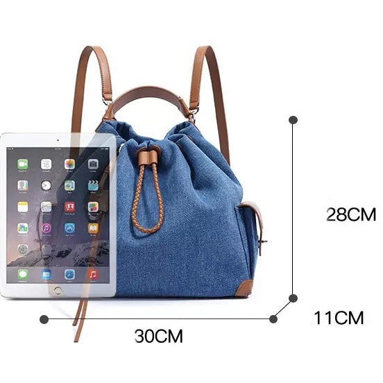 Beg Hobo Sejuk Kulit Asli Wanita dengan Tampalan Denim