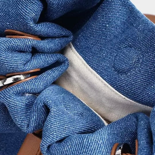 Beg Hobo Sejuk Kulit Asli Wanita dengan Tampalan Denim