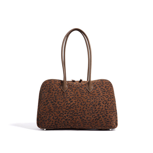 Bowlingtasche aus echtem Leder mit Leopardenmuster und großem Fassungsvermögen für Damen