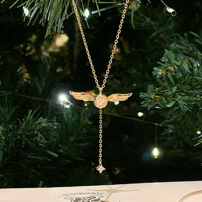 Golden Winged Sparkle Lariat Necklace