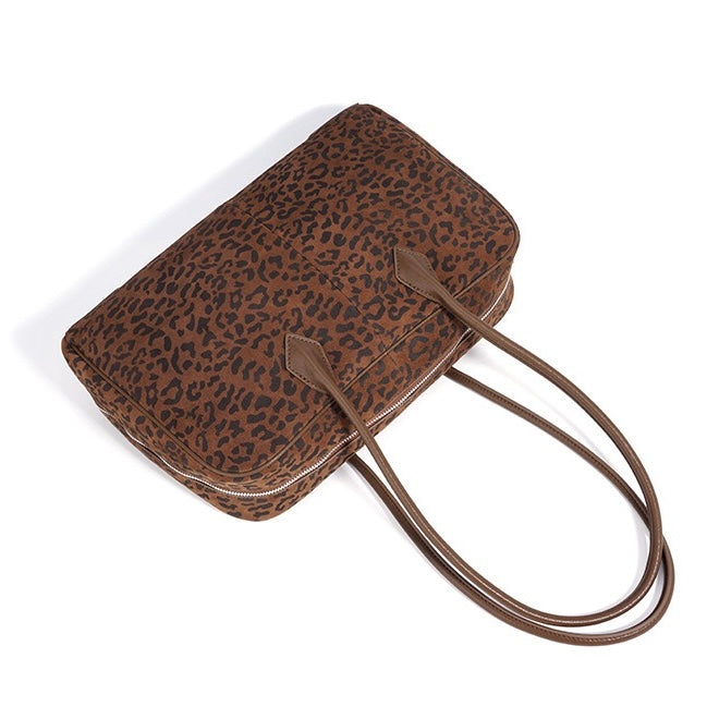 Women's Leopard Print Genuine Leather Large Capacity Bowling Bag