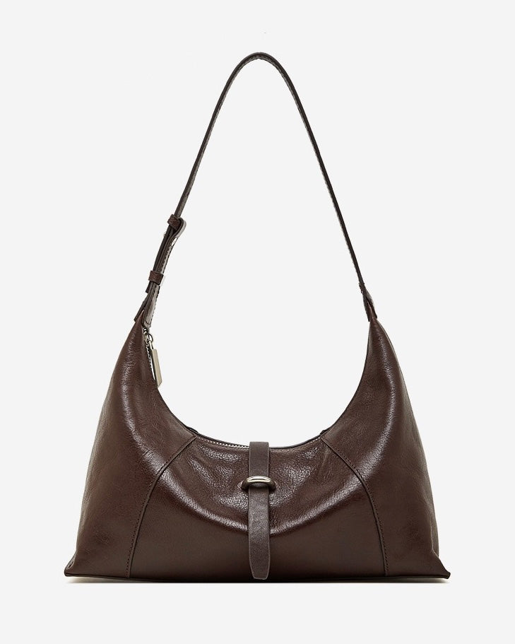 Bolso Hobo Retro de Cuero Genuino en Forma de Media Luna para Mujer