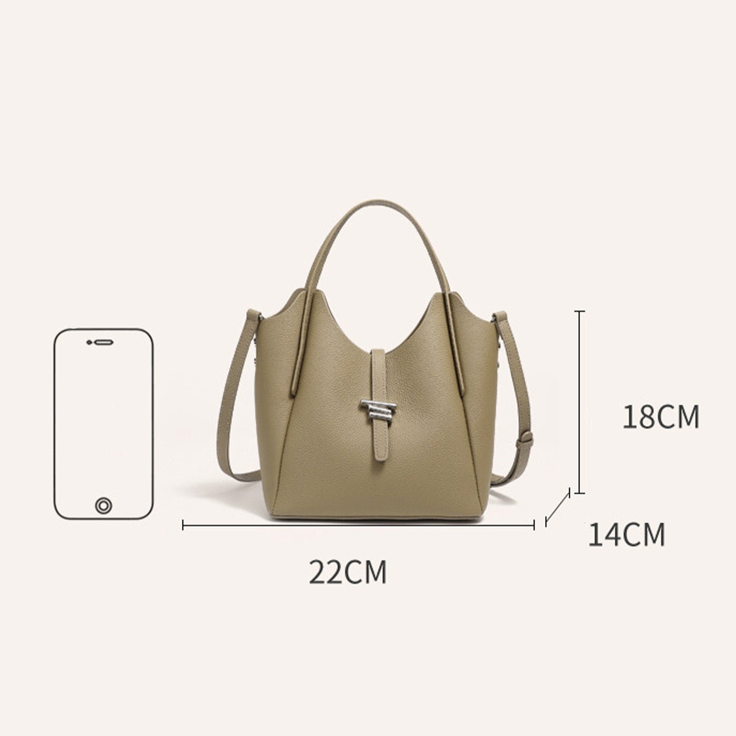 Damen-Umhängetasche aus echtem Leder mit Tragegriff oben im minimalistischen Stil
