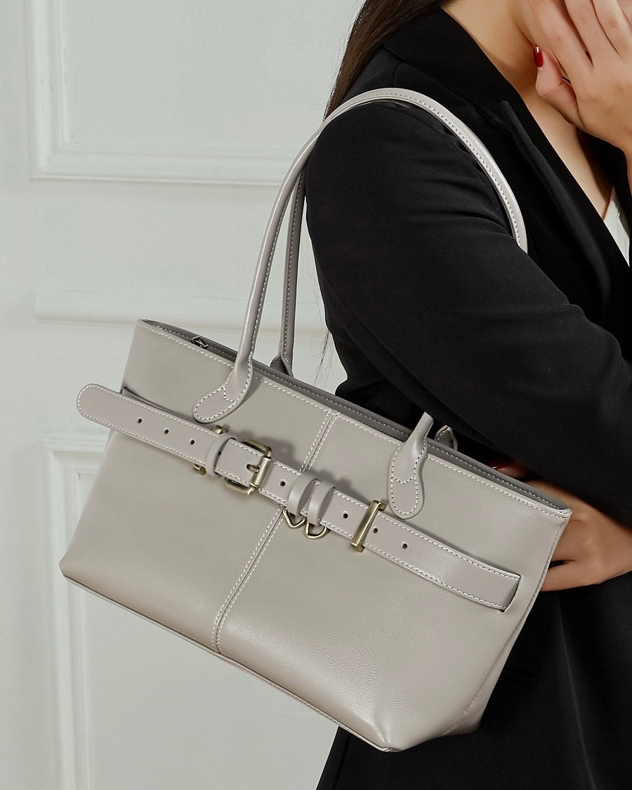 Bolso Tote con Cinturón de Cuero Genuino Ash Etéreo para Mujer
