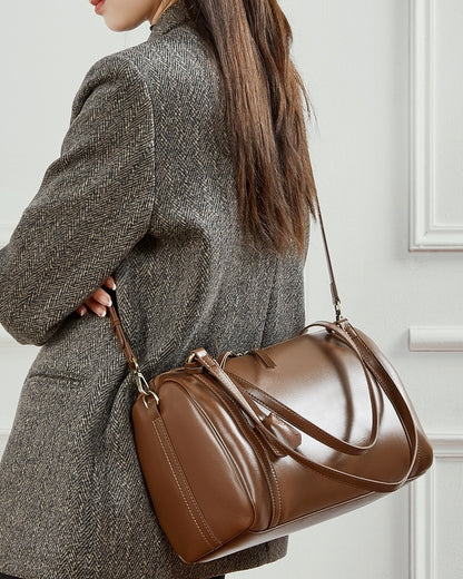 Bolso bandolera de cuero color castaño para mujer