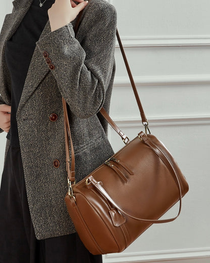 Bolso bandolera de cuero color castaño para mujer