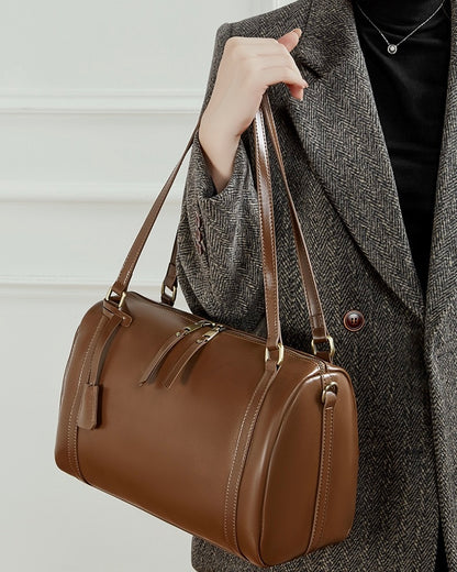 Bolso bandolera de cuero color castaño para mujer