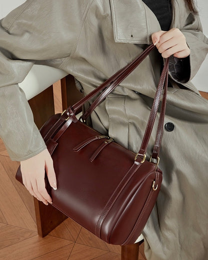 Bolso bandolera de cuero color castaño para mujer