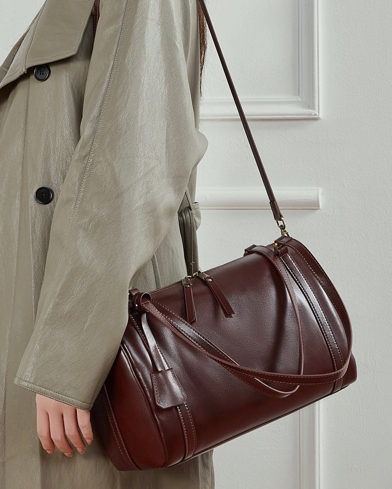 Bolso bandolera de cuero color castaño para mujer