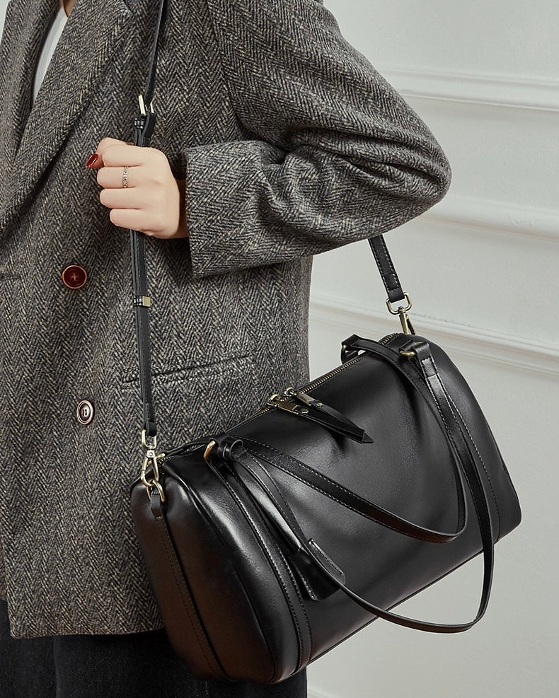 Bolso bandolera de cuero color castaño para mujer