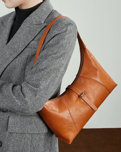 Bolso Hobo Retro de Cuero Genuino en Forma de Media Luna para Mujer