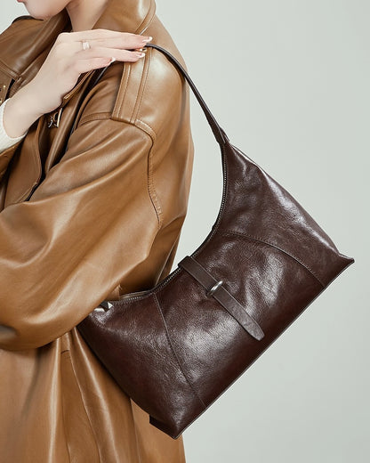 Bolso Hobo Retro de Cuero Genuino en Forma de Media Luna para Mujer