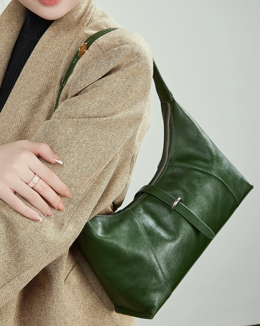 Bolso Hobo Retro de Cuero Genuino en Forma de Media Luna para Mujer