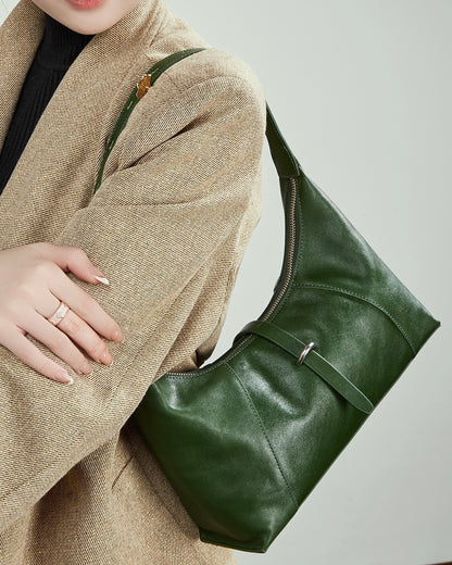 Bolso Hobo Retro de Cuero Genuino en Forma de Media Luna para Mujer