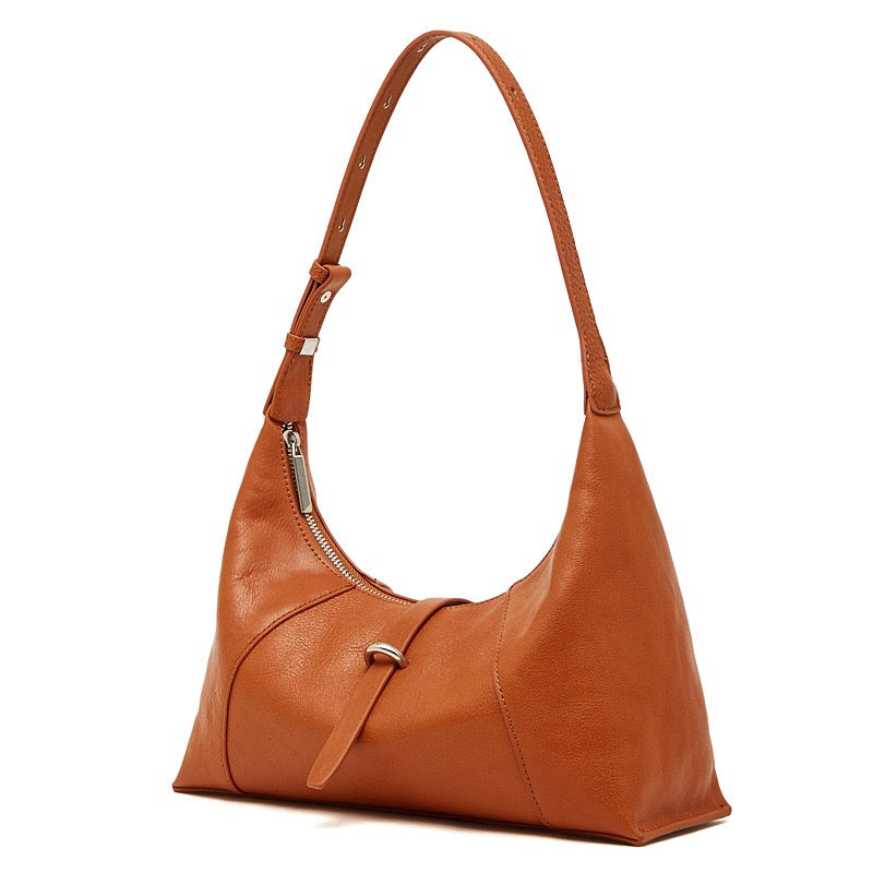 Bolso Hobo Retro de Cuero Genuino en Forma de Media Luna para Mujer