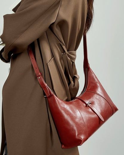 Bolso Hobo Retro de Cuero Genuino en Forma de Media Luna para Mujer