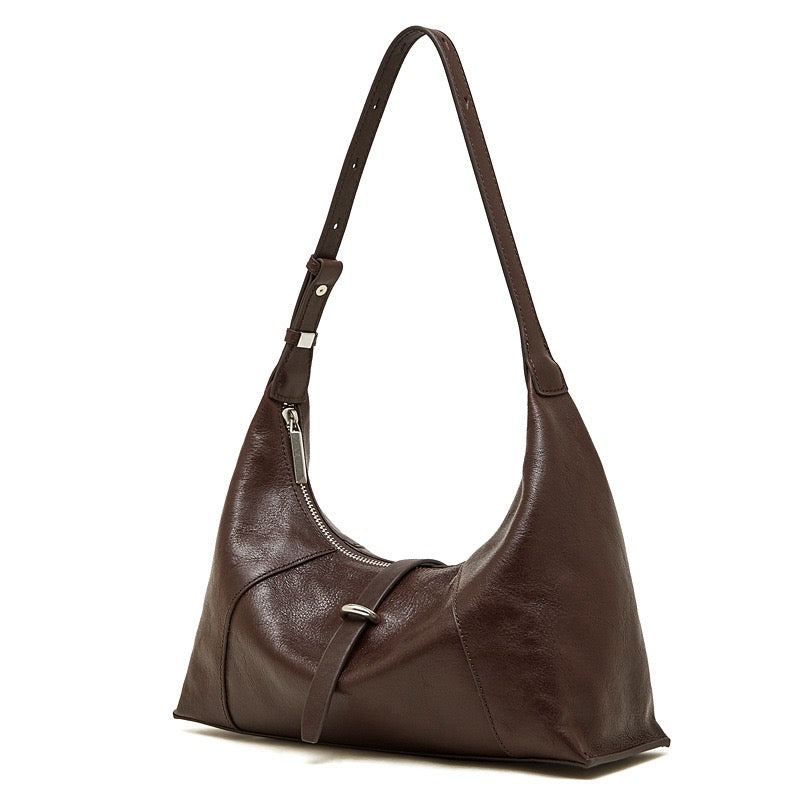 Bolso Hobo Retro de Cuero Genuino en Forma de Media Luna para Mujer