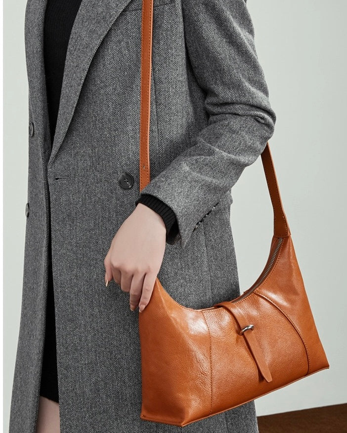 Bolso Hobo Retro de Cuero Genuino en Forma de Media Luna para Mujer