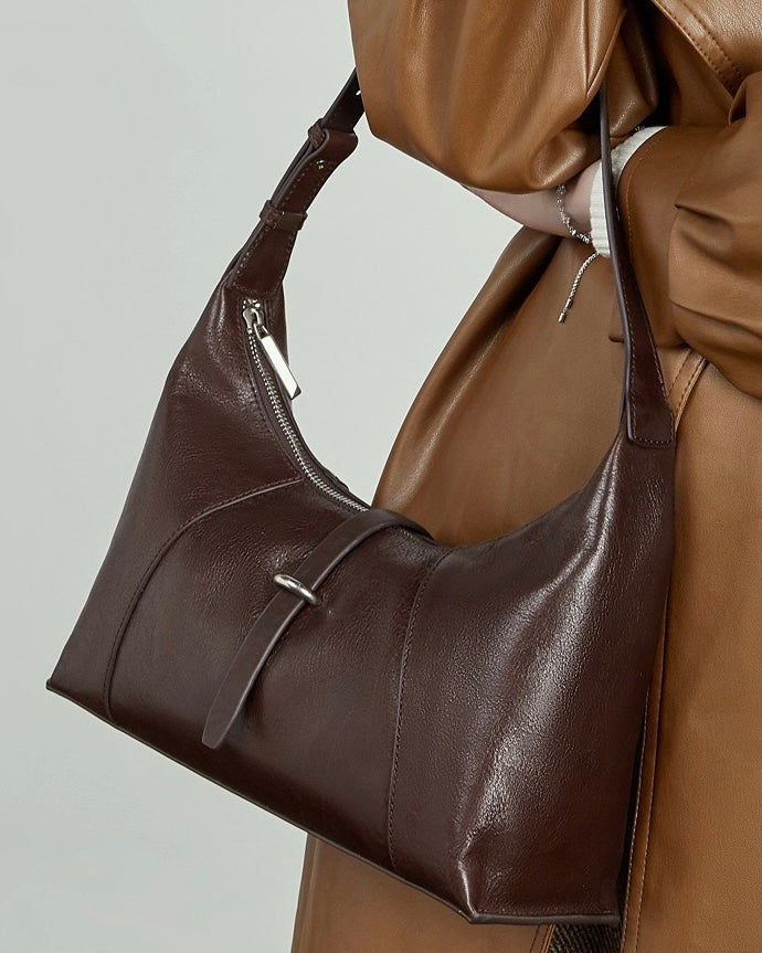 Bolso Hobo Retro de Cuero Genuino en Forma de Media Luna para Mujer