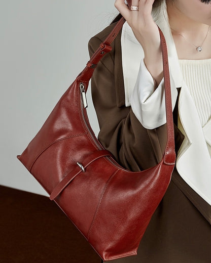 Bolso Hobo Retro de Cuero Genuino en Forma de Media Luna para Mujer