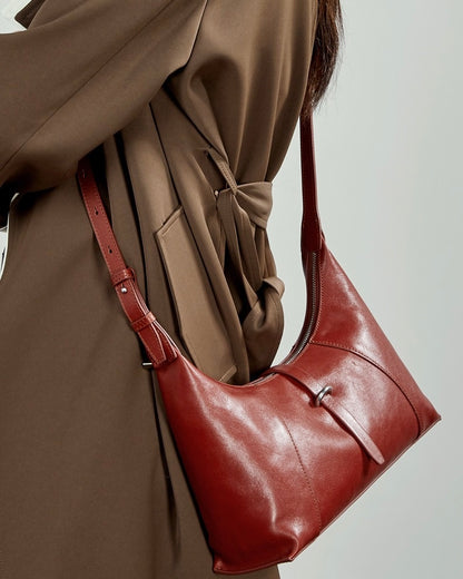 Bolso Hobo Retro de Cuero Genuino en Forma de Media Luna para Mujer