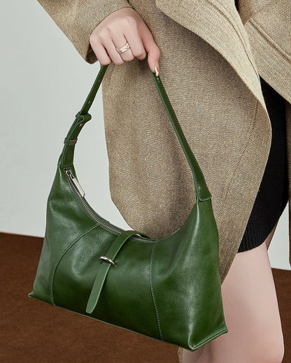 Bolso Hobo Retro de Cuero Genuino en Forma de Media Luna para Mujer