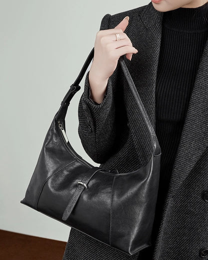 Bolso Hobo Retro de Cuero Genuino en Forma de Media Luna para Mujer