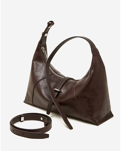 Bolso Hobo Retro de Cuero Genuino en Forma de Media Luna para Mujer