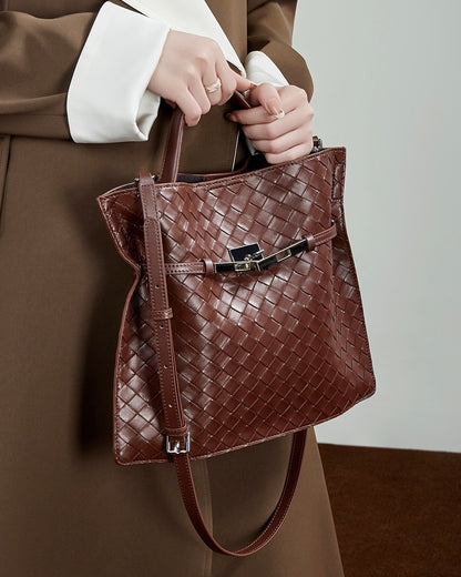 Bolso Tote de Cuero Trenzado con Hebilla para Mujer Noir