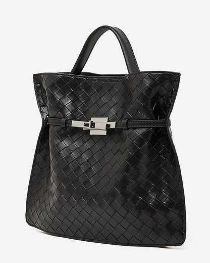 Bolso Tote de Cuero Trenzado con Hebilla para Mujer Noir