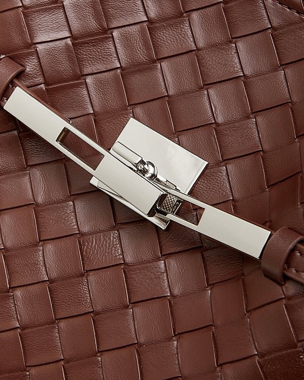 Bolso Tote de Cuero Trenzado con Hebilla para Mujer Noir