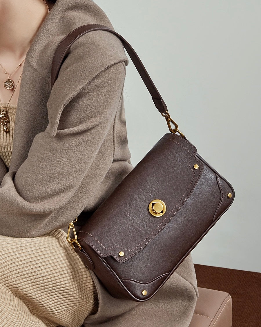 Bolso bandolera cruzado para mujer Eclipse Ash de cuero genuino con hebilla