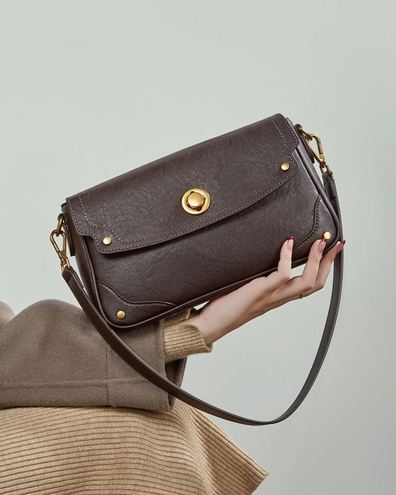 Bolso bandolera cruzado para mujer Eclipse Ash de cuero genuino con hebilla